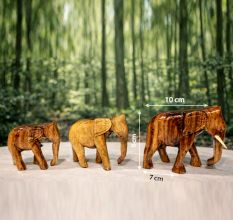 Handcrafted Wood Elephant Figurine Set